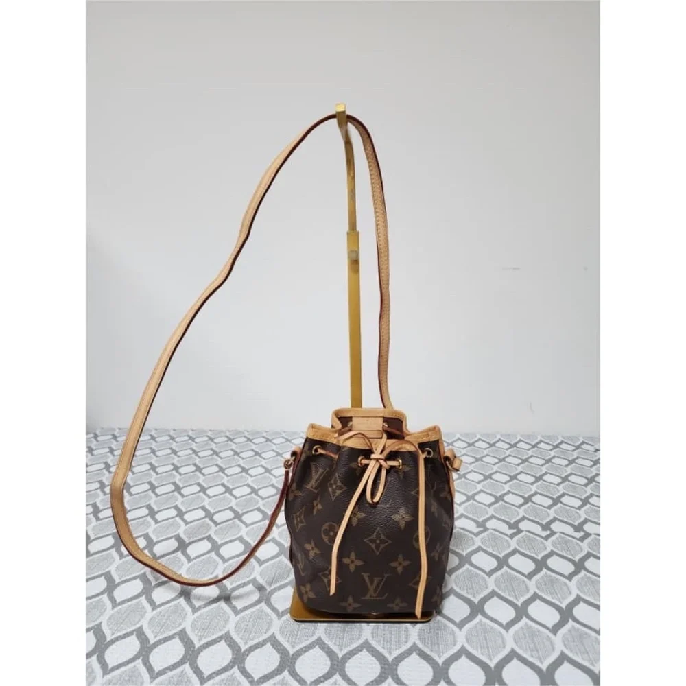 Authentic LOUIS VUITTON Monogram Nano Noe Bucket Bag Brown/Beige